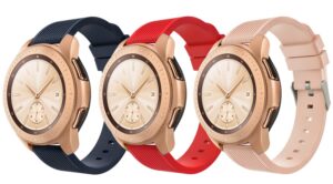 TiMOVO Band for Samsung Galaxy Watch 42mm, [3-Pack] Soft Silicone Strap Fit Samsung Gear Sport/Garmin Vivomove HR/Vivoactive 3 Smart Watch - Midnight Blue & Red & Vintage Rose Pink