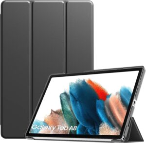 1 TiMOVO Case for Galaxy Tab A8 10.5 Case 2022 SM-X200/SM-X205, Slim Translucent Frosted Hard Back Tri-Fold Protective Case for Samsung Galaxy Tab A8 Tablet, Space Gray(Clear Back)
