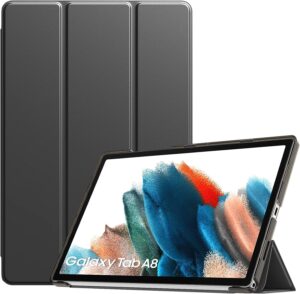 1 TiMOVO Case for Galaxy Tab A8 10.5 Case 2022 SM-X200/SM-X205, Slim Translucent Frosted Hard Back Tri-Fold Protective Case for Samsung Galaxy Tab A8 Tablet, Space Grey