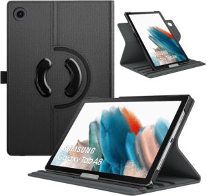 1 TiMOVO Compatible with Samsung Galaxy Tab A8 10.5 Case 2022, Galaxy A8 Tablet Case SM-X200/SM-X205, 90 Degree Rotating Swivel Leather Cover, Multiple Viewing Angles Folding Stand Case, Black