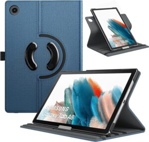 1 TiMOVO Compatible with Samsung Galaxy Tab A8 10.5 Case 2022, Galaxy A8 Tablet Case SM-X200/SM-X205, 90 Degree Rotating Swivel Leather Cover, Multiple Viewing Angles Folding Stand Case, Jeans Blue