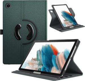 1 TiMOVO Compatible with Samsung Galaxy Tab A8 10.5 Case 2022, Galaxy A8 Tablet Case SM-X200/SM-X205, 90 Degree Rotating Swivel Leather Cover, Multiple Viewing Angles Folding Stand Case, Midnight Green