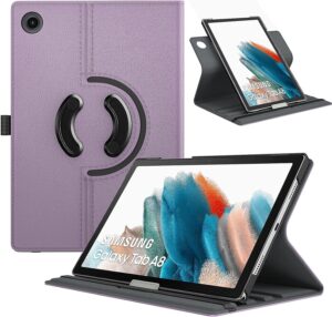 1 TiMOVO Compatible with Samsung Galaxy Tab A8 10.5 Case 2022, Galaxy A8 Tablet Case SM-X200/SM-X205, 90 Degree Rotating Swivel Leather Cover, Multiple Viewing Angles Folding Stand Case, Taro Purple