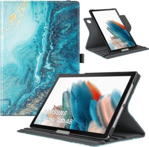 1 TiMOVO Compatible with Samsung Galaxy Tab A8 10.5 Case 2022, Galaxy A8 Tablet Case SM-X200/SM-X205, 90 Degree Rotating Swivel Leather Cover, Multiple Viewing Angles Folding Stand Case, Gilding