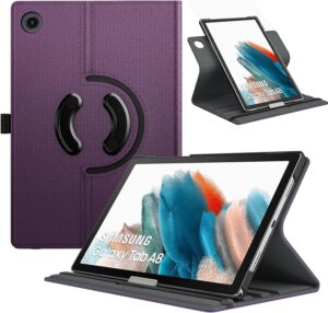 1 TiMOVO Compatible with Samsung Galaxy Tab A8 10.5 Case 2022, Galaxy A8 Tablet Case SM-X200/SM-X205, 90 Degree Rotating Swivel Leather Cover, Multiple Viewing Angles Folding Stand Case, Purple