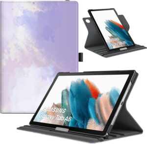 1 TiMOVO Compatible with Galaxy Tab A8 10.5 Case 2022, Galaxy A8 Tablet Case SM-X200/SM-X205, 90 Degree Rotating Swivel Leather Cover, Multiple Viewing Angles Folding Stand Case, Watercolor Purple
