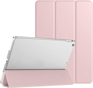 TiMOVO Case Compatible with 10.2 Case 9th Generation 2021/8th Generation 2020/7th Generation 2019 Case, Slim Translucent Hard PC Protective Smart Cover with Stand - Light Pink