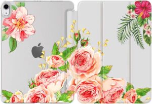1 TiMOVO Hülle Kompatibel mit iPad Air 5/4 Generation(2022/2020) 10,9", Schlank Schutzhülle mit Transparenter Rückseite, Auto Schlaf/Wach, Rose blüht