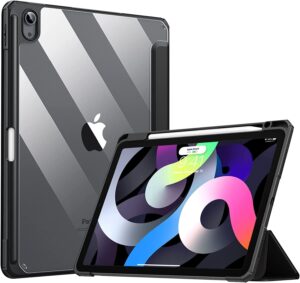 TiMOVO Hülle Kompatibel mit iPad Air 5/4 Generation 2022/2020, iPad Air Hülle mit Stifthalter Ständer Schutzhülle Unterstützt Touch ID, Schwarz