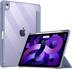 TiMOVO Hülle Kompatibel mit iPad Air 5/4 Generation 2022/2020, iPad Air Hülle mit Stifthalter Ständer Schutzhülle Unterstützt Touch ID, Grau Lila