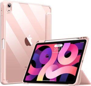 TiMOVO Hülle Kompatibel mit iPad Air 5/4 Generation 2022/2020, iPad Air Hülle mit Stifthalter Ständer Schutzhülle Unterstützt Touch ID, Roségold