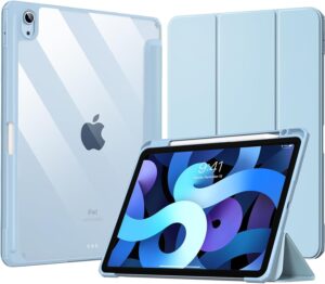 TiMOVO Hülle Kompatibel mit iPad Air 5/4 Generation 2022/2020, iPad Air Hülle mit Stifthalter Ständer Schutzhülle Unterstützt Touch ID, Himmelblau