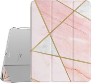 TiMOVO Hülle Kompatibel mit iPad Air 5/4 Generation(2022/2020) 10,9", Schlank Schutzhülle mit Transparenter Rückseite, Auto Schlaf/Wach, Rosa Marmor