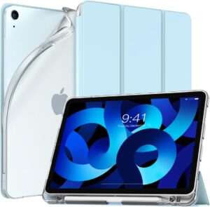 TiMOVO Funda Compatible con iPad Air 5.ª/4.ª Generación 2022/2020 10.9 Pulgadas, Carcasa con Portalápiz Trasera Transparente Antiarañazos, Azul Claro