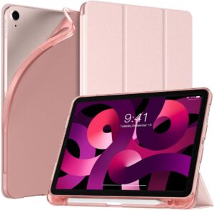 TiMOVO Funda Compatible con iPad Air 5.ª/4.ª Generación 2022/2020 10.9 Pulgadas, Carcasa con Portalápiz Trasera Transparente Antiarañazos, Oro Rosa