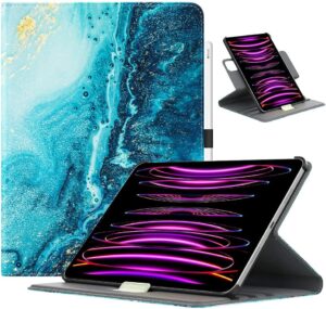 TiMOVO Funda para iPad Pro 12,9 Pulgadas 2022/2021 (6ª/5ª Gen), Cubierta Protectora de PU Cuero Soporte Giratorio de 90 Grados Carga con Lápiz, Dorado