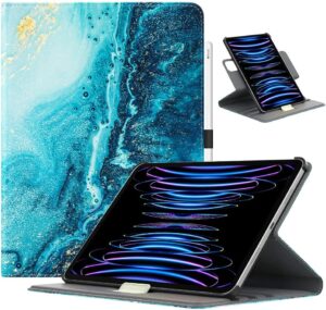 TiMOVO Funda para iPad Pro 11 Pulgadas 2022/2021 (4ª/3ª Gen), Cubierta Protectora de PU Cuero Soporte Giratorio de 90 Grados, Carga con Lápiz, Dorado