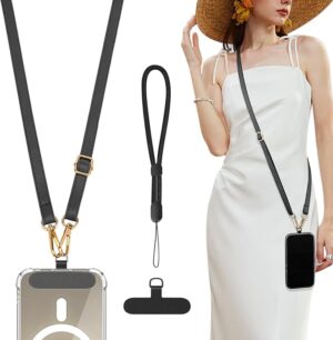1 TiMOVO Universal Phone Lanyard, Cell Phone Strap Crossbody with Wrist Strap Compatible with Most Smartphones Case, Black