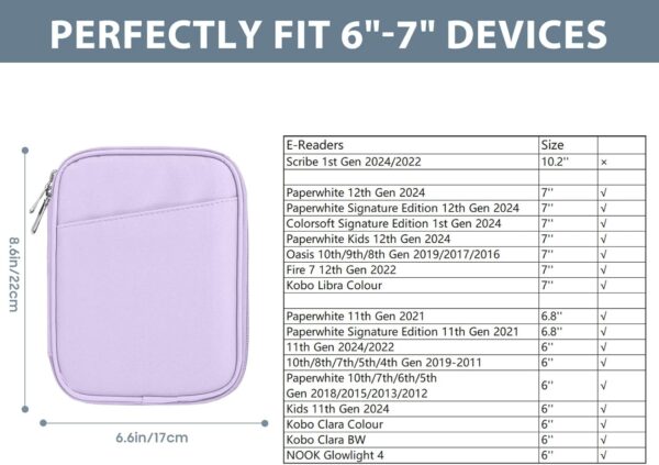 TiMOVO 6-7 Inch eReader Sleeve, Purple Lavender | Protective Cover Case with Pocket for Paperwhite/Colorsoft Signature Edition/Oasis & Kobo eReaders