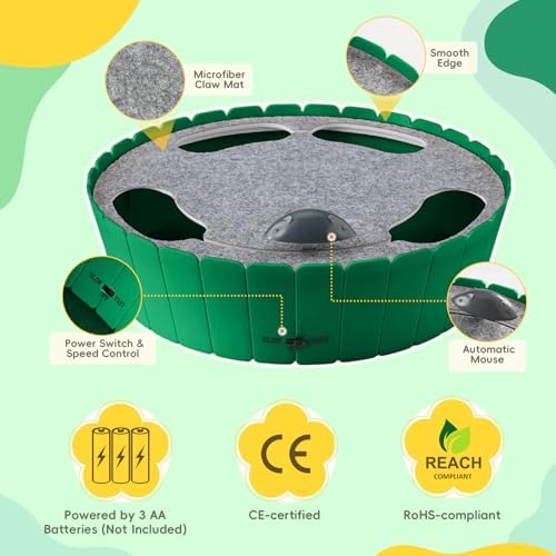 Pawaboo Interactive Cat Toy with Running Mouse, Automatic Track Kitten Toy  Green : Pet Supplies